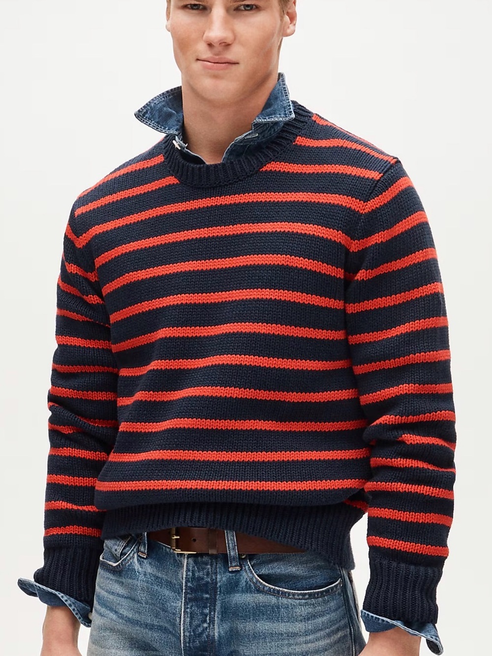 J CREW M Cotton crewneck sweater in stripe CQ904